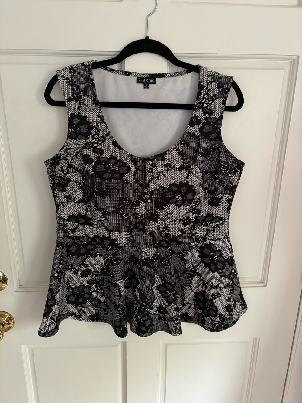 City Chic Black & White Floral Peplum Tank